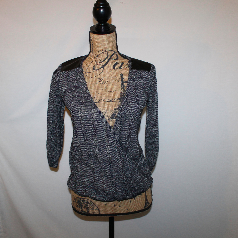 Maurices Crossover Top XS Black White Faux Leather